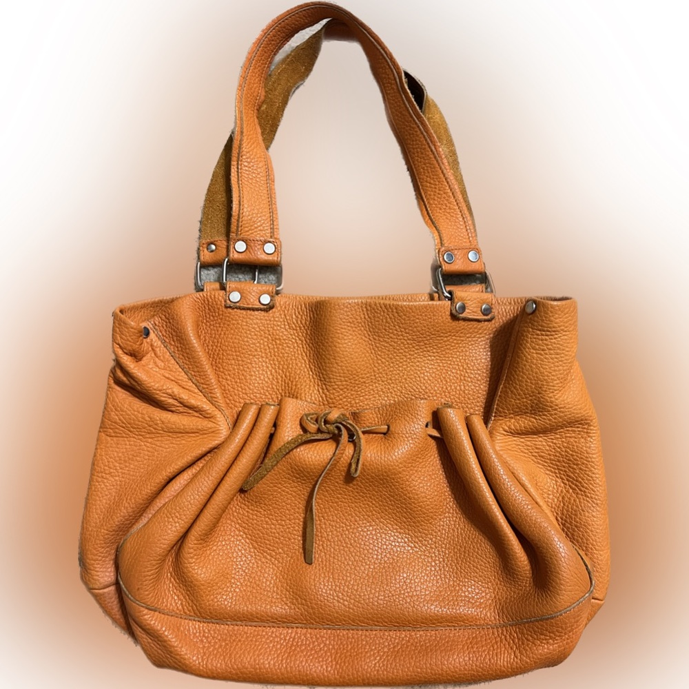Italian soft leather tangerine / orange shoulder medium size purse handbag